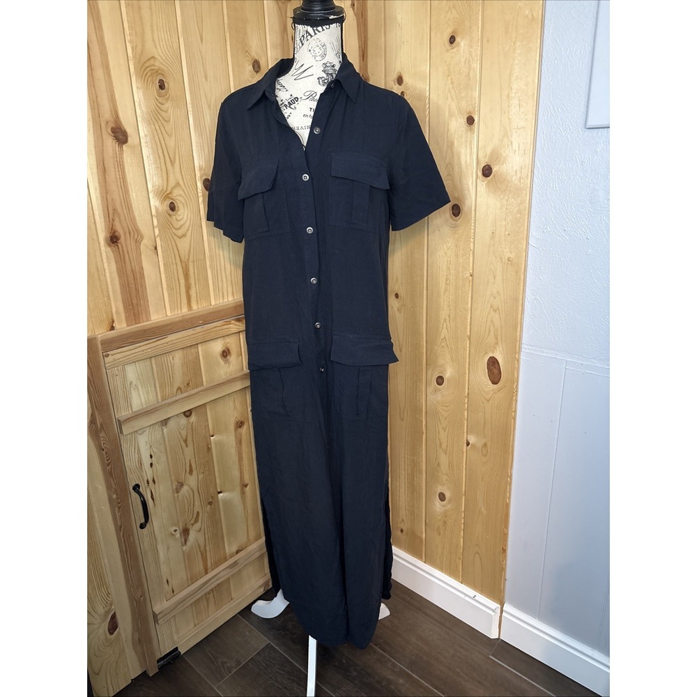 Sundance Lyocell Black Midi Dress Button Front‎ Shirt Capsule Lagenlook XS